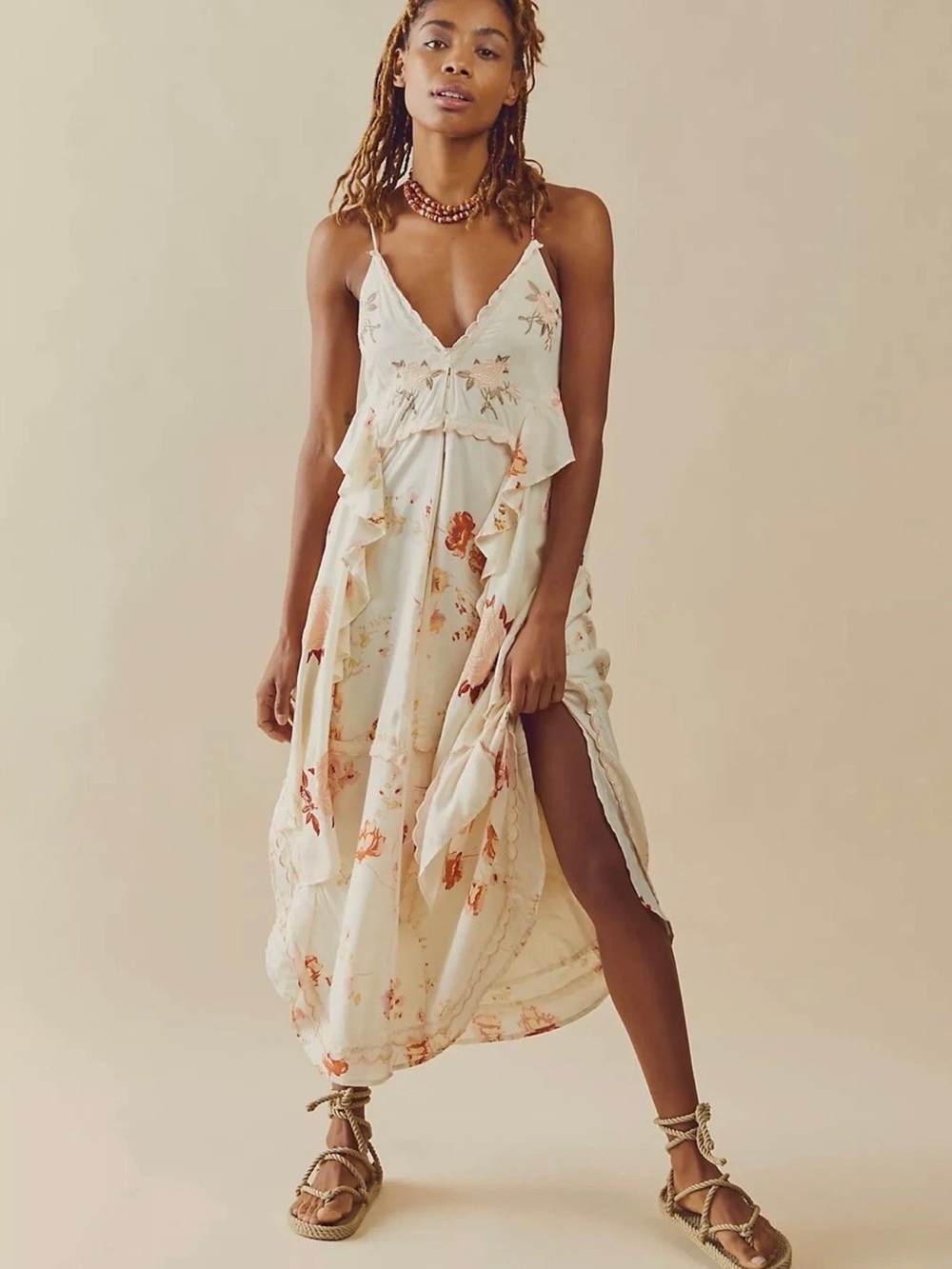 Free People Audrey Embroidered Ruffle Maxi Dress